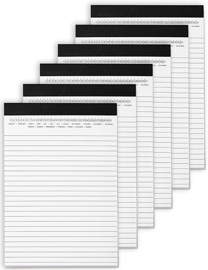 Mymazn Small Legal Pads 5-3/4"x 8-1/2" Notepad with Date on Top, 50 Sheets, 6 Pack, White Lined Paper Mini Memo Pads, College Ruled Writing Pads for Office School