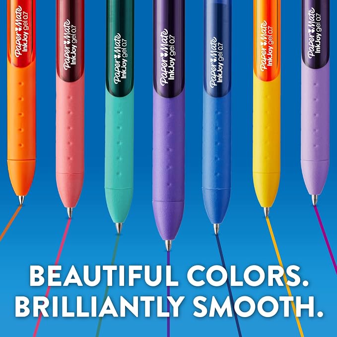 Paper Mate InkJoy Gel Pens, Retractable, Fine Point (0.5mm), Black Ink,Comfortable Grip, Writing, Teacher Supplies, 12 Count (Pack of 12)