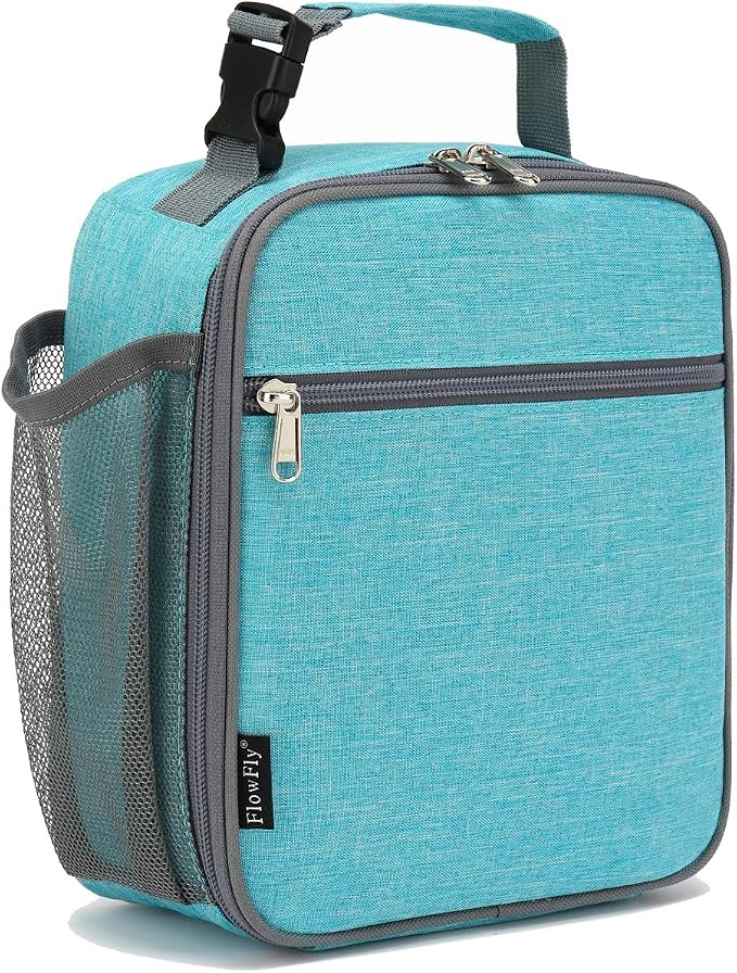 FlowFly Kids Lunch box Insulated Soft Bag Mini Cooler Back to School Thermal Meal Tote Kit for Girls, Boys, Sea Blue