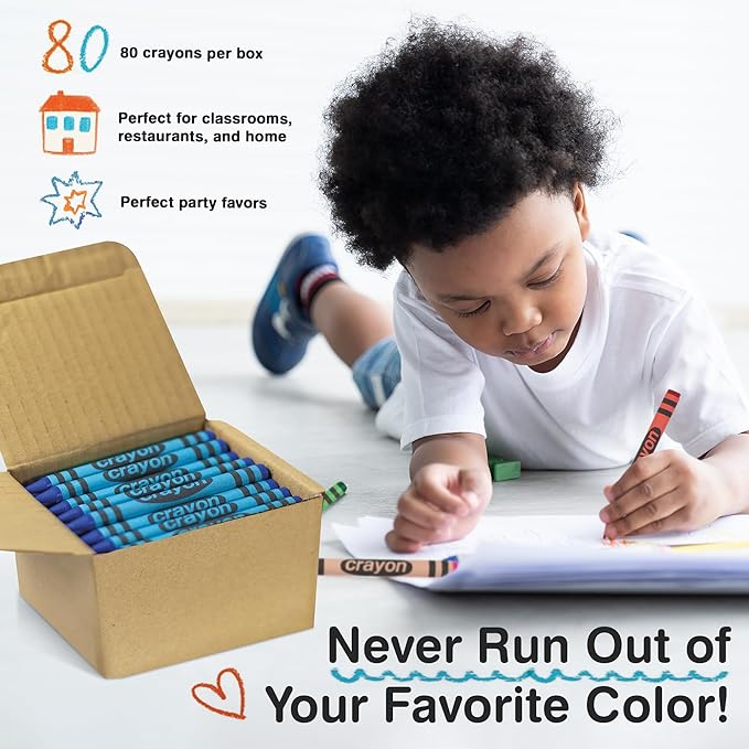 Blue Crayons Bulk - 80 Count Regular Size Single Color Crayon Refill, Non-Toxic Art Supplies for Teachers, Classrooms and School Projects