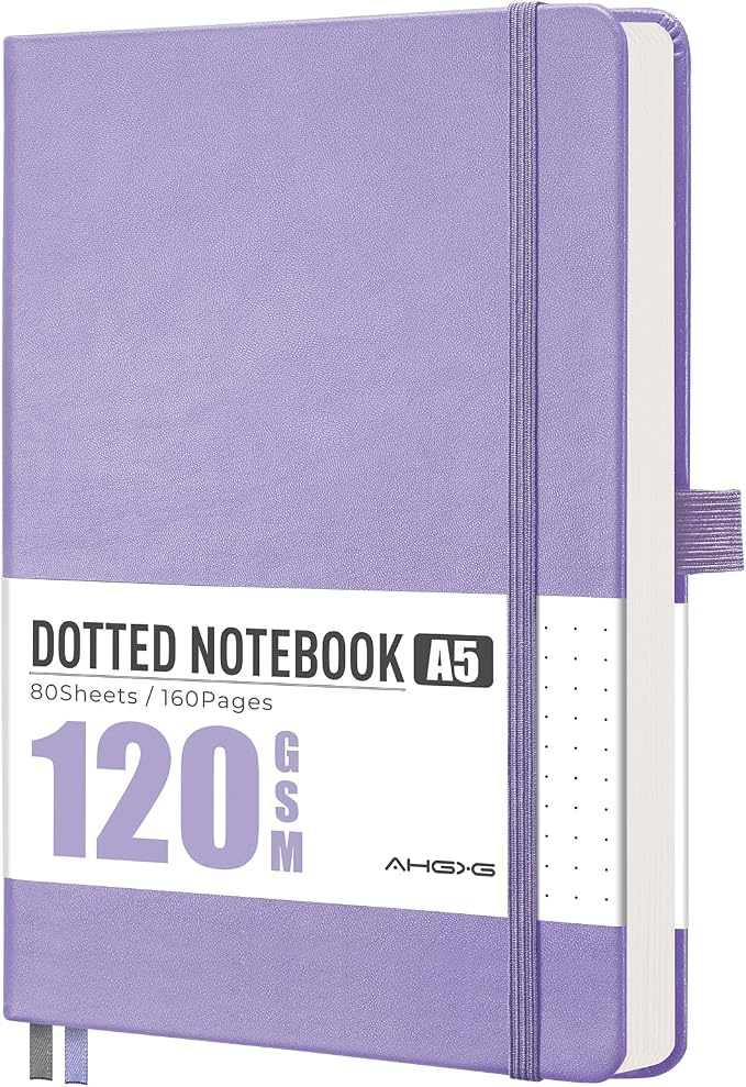 AHGXG Dotted Journal Notebook, 160 Numbered Pages, A5 Size (5.7'' x 8.3'')