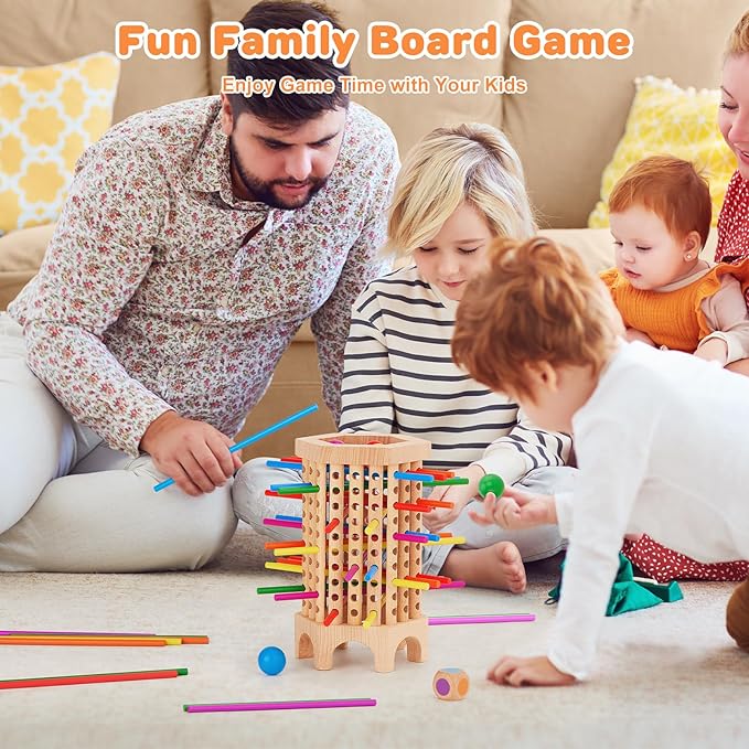 Centtechi Montessori Game Wooden Board Games for Kids 4-6-8, 36 Colorful Stick Math Educational Toys for 3 4 5 6 Year Olds, Classic Fun Dice Games for Family Game Night 2-6 Players