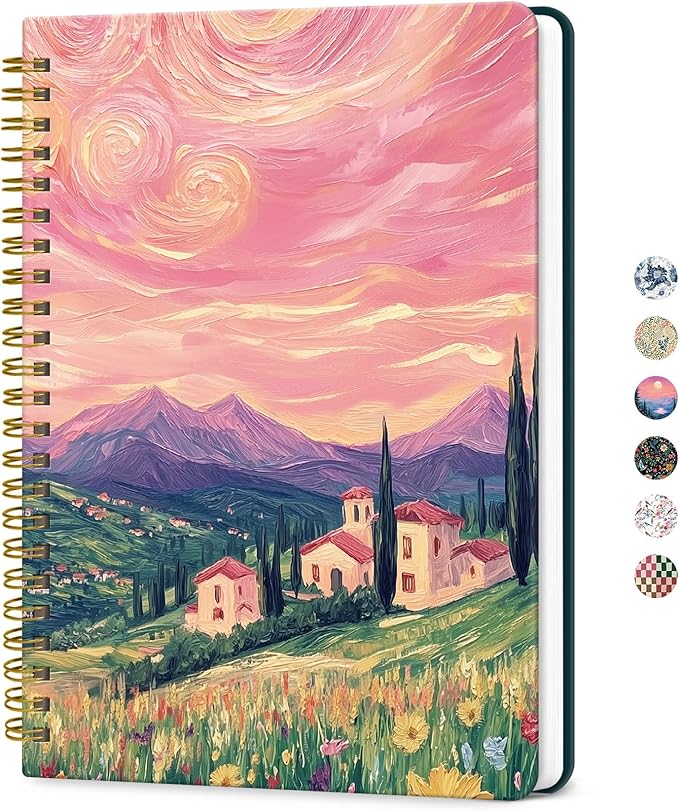ZOTIA Lined Spiral Journal for Women, A5 Cute Hardcover College Ruled Notebook for Work, School & Note Taking, Aesthetic Writing Journal, 140 Pages (5.8" x 8.3"), Whirling Skies