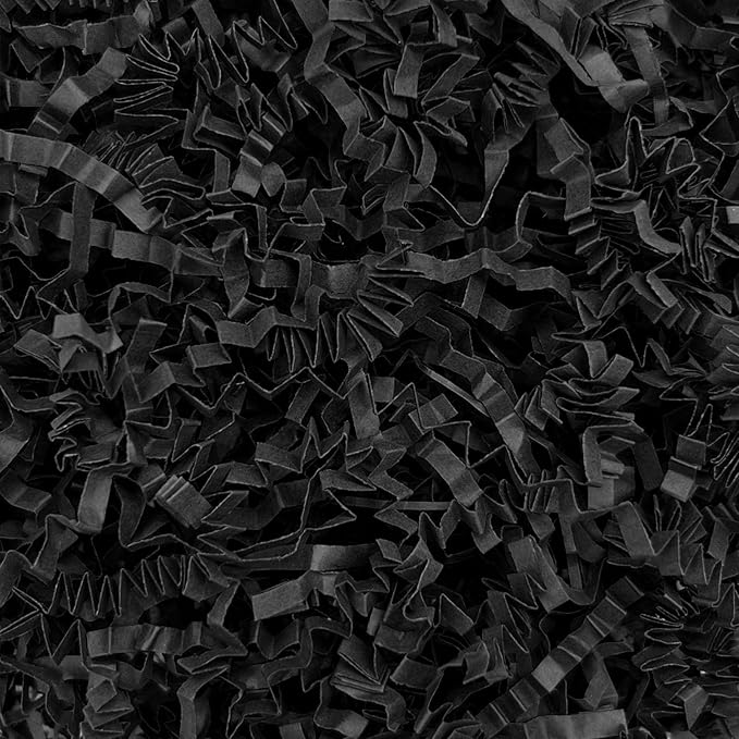 Tisspoms 1LB Black Crinkle Cut Paper Shred Filler, Paper Shreds for Basket Fillers, Birthday, Gift Wrapping, Anniversary, Wedding, Halloween, Thanksgiving, Christmas Gift Decor Party Filler