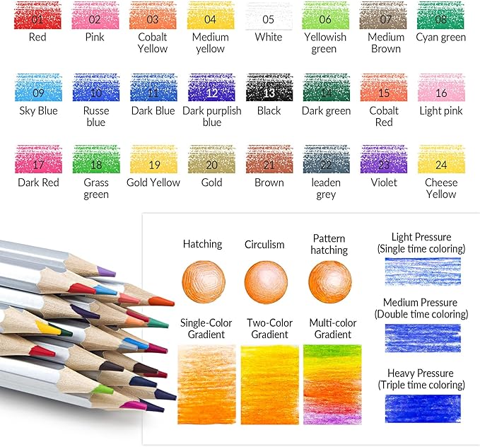 24 Colored Pencils for Adult Coloring Books, Premium Soft Core Coloring Pencil Set with Sharpener for Artists, Drawing and Sketching Pencils, Professional Art Supplies Set for Adults