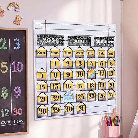 Feifeiya Workbook Calendar Pocket Chart with 82 Activity Cards Classroom Learning Circle Time Calendar Teacher Daily Schedule Pocket Chart for Classroom Homeschool Preschool Office Supplies