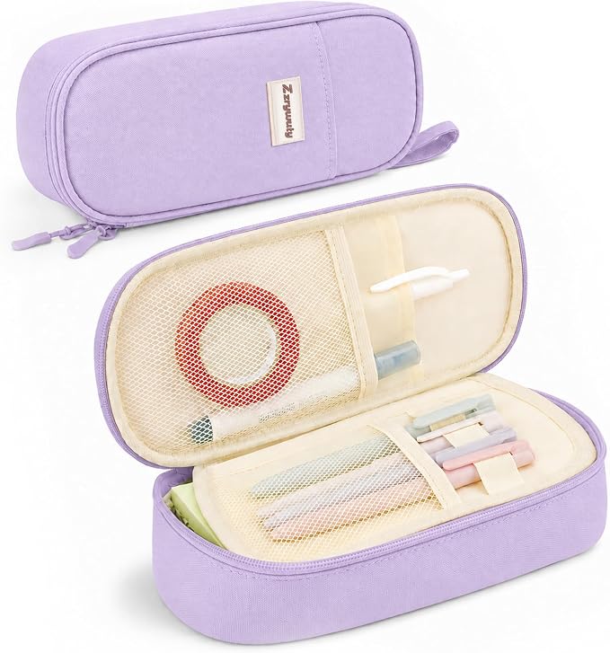 Zzrywuty Cute Pencil Case Pouch, Big Pencil Case Bag Storage High Capacity Pouch Holder Box Organizer for Women & Men，Purple