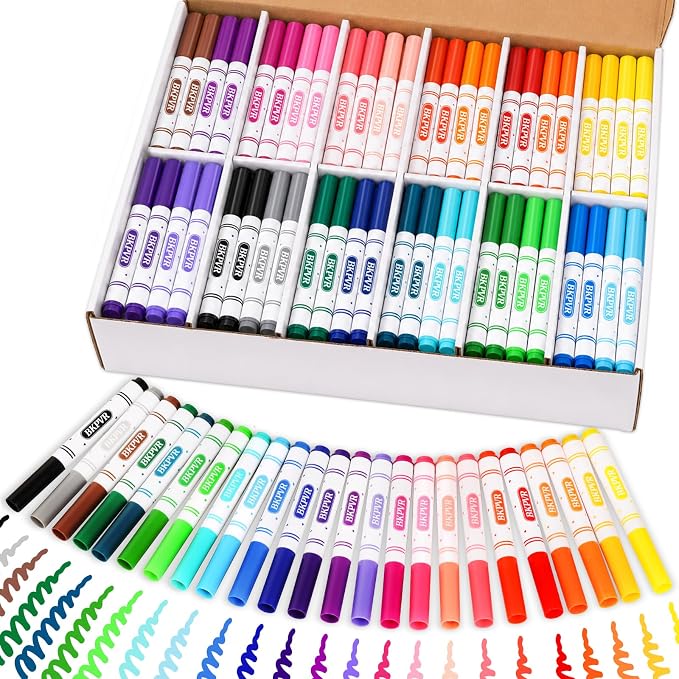 Markers Bulk, 144 Washable Markers for Kids Classroom, 24 Colors