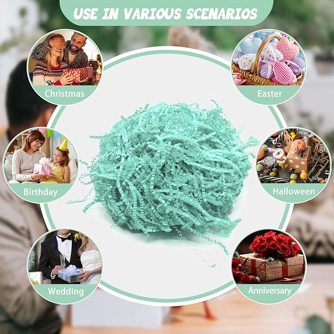 Tisspoms 1LB Crinkle Cut Paper Shred Filler, Paper Shreds for Basket Fillers, Birthday, Gift Wrapping, Anniversary, Wedding, Halloween, Thanksgiving, Christmas Gift Decor Party Filler (Teal)