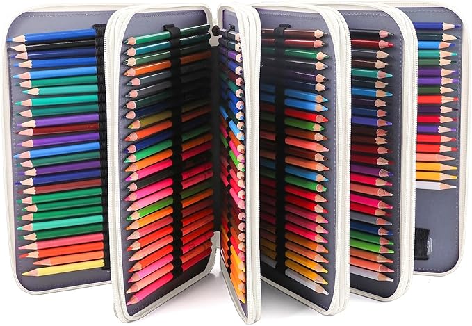 Vomgomfom 252 Slots Pencil Bag, 5-Layer Zipper Art Supply Organizer, PU Leather Portable Colored Pencil Case with Handle for 252 Watercolor Pens, Gel Pens (White)
