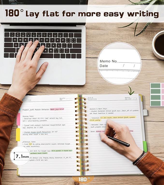 5 Subject Spiral Notebook Journal with Removable Dividers Tabs, 300 Pages Organizer Notebooks for Work School, A5 Hardcover Leather Notebook College Ruled, Lined Journal for Women Men，White