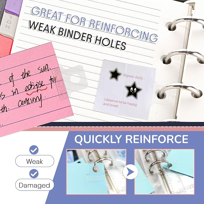 500pcs Clear Sturdy Ring Binder Sticker,Hole Reinforcement Stickers Change No Punched Page to Loose-Leaf Binder Refill Insert for DIY Scrapbooking Paper Photos Postcards Document
