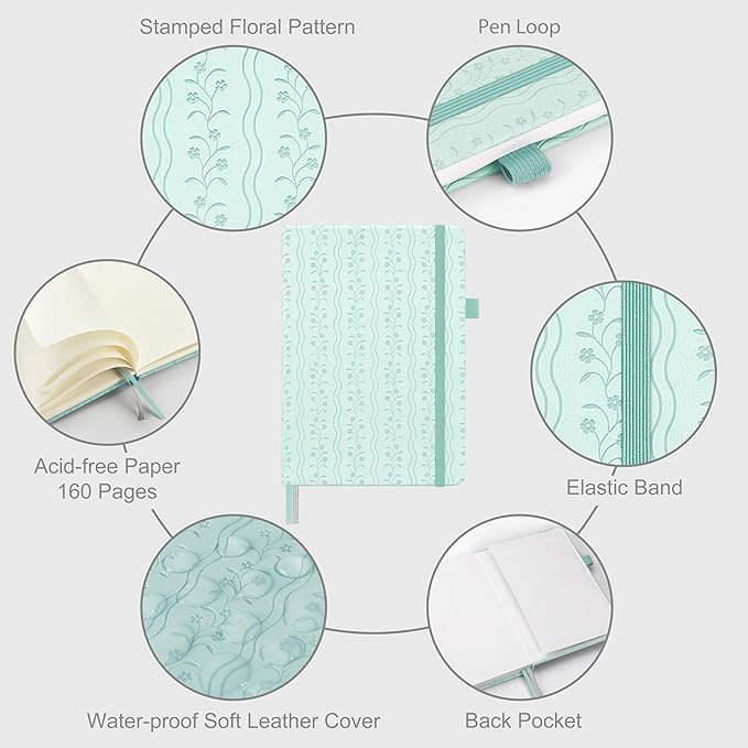 &And Per Se Dotted Journal Notebook, A5 Hardcover Aesthetic Dotted Notebook – 160 Pages 100gsm Thick Dot Grid Paper, 3 Sticker Sheets – Gift-Ready Journaling Kit for Women (Light Blue)