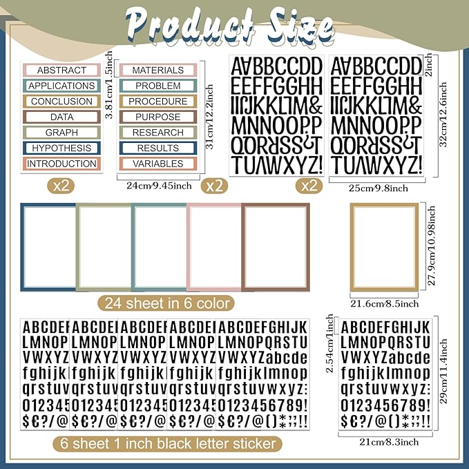 PerKoop 36 Sheets Science Fair Board Poster Boards Supplies 24 Self Adhesive Presentation Subtitles 4 Science Fair Project Titles 8 Personalized Letter Sticker for Classroom(Rustic Color)