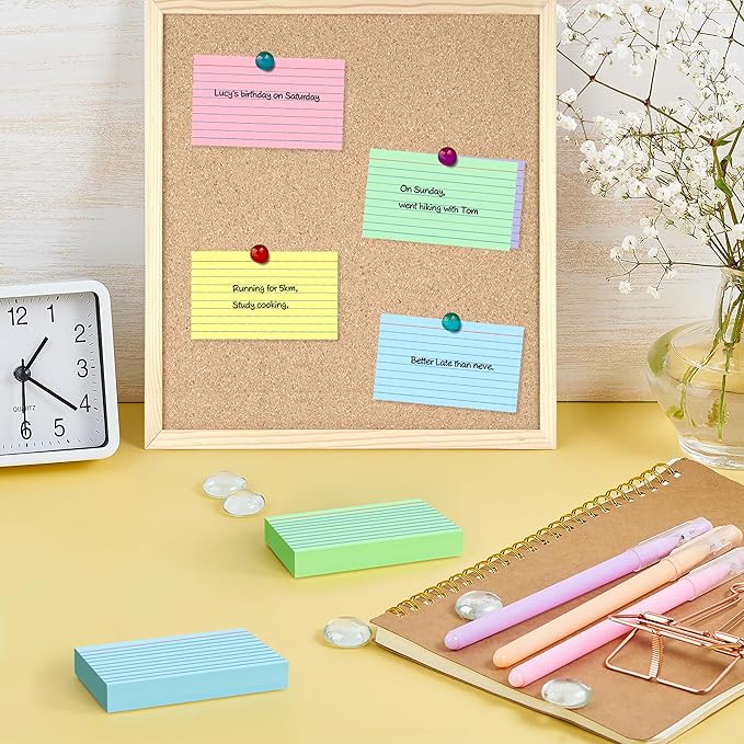 250 Count Colored Index Cards 3x5, 180gsm Heavy Weight Flash Cards, Ruled Index Cards, 5 Color (50 Sheets Each), Portable Note Taking for Students, Teachers, Study Note Cards for Office Home School