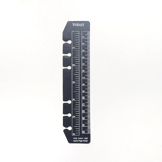 Zelten A6 Today Ruler Black PVC Planner Insert, 6 Hole Punched, 4x18cm (1.55"x7.1") Measuring Tool Page, Pocket Journal Accessory with 15cm/6" Scale, Ring Binder Refill for Daily Tracking