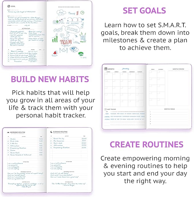 Wyze Planner Undated Daily Planner – 1-Year B5 Productivity Organizer with Two-Page Weekly Spread, ADHD Friendly, Goal Setting, Habit Tracker, Weekly & Monthly Pages – Hardcover Time Management Notebook (Lilac)
