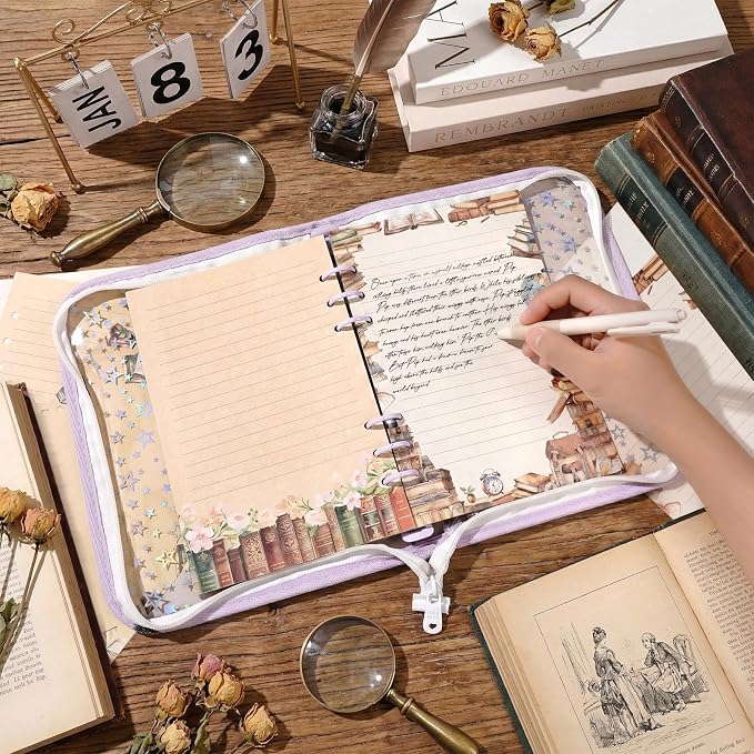100 Sheets Vintage Book A5 Refills Papers for Planner Insert Binder, 120GSM Thick Reading Notebook Fillers, Book Lover 6 Hole Loose Leaf Papers for A5 6 Ring Binder Journal Diary Budget