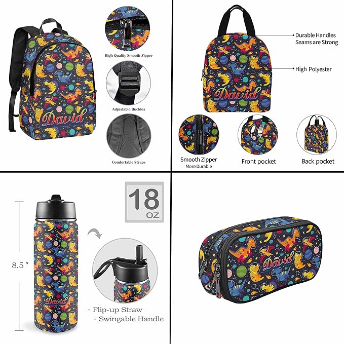 M YESCUSTOM Personalized Boys Kids Backpack Lunch Bag Set for School, Animal Custom Nylon Daypack for School New Semester Toddler Backpack Prechool Travel Bag Pencil Pouch