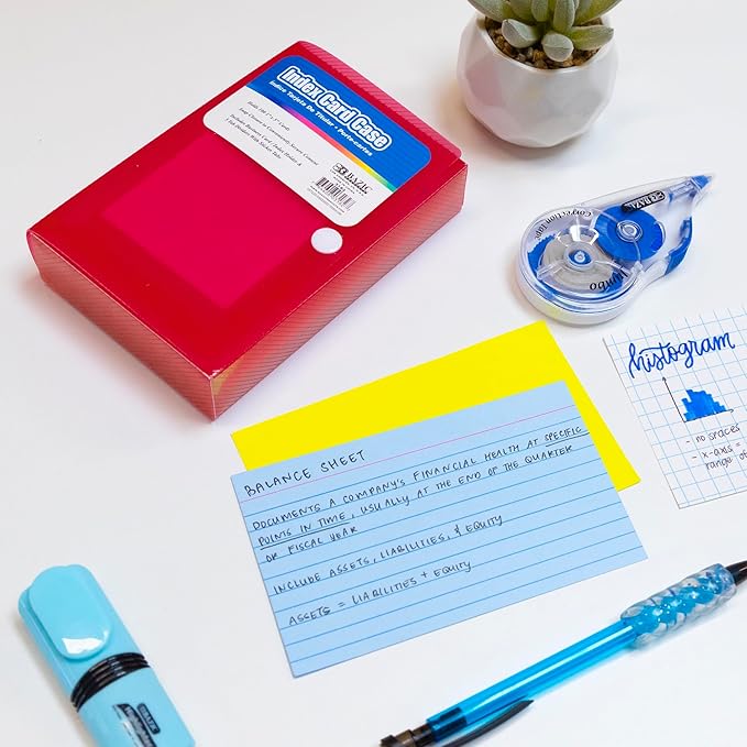 BAZIC PRODUCTS Index Card Case with 5 Tab Dividers – Durable Plastic 3"x5" Flash Card Organizer and Storage Holder, 100-Card Capacity, Ideal for School, Office, and Study Use, 6-Pack