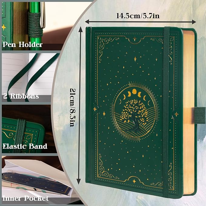 TIEFOSSI Tree of Life Journal, A5 Lined Journal for Women Men, Aesthetic Notebook with 316 Numbered Pages, Hardcover Vegan Leather Journals with Bookmark, 100 GSM Thick Paper