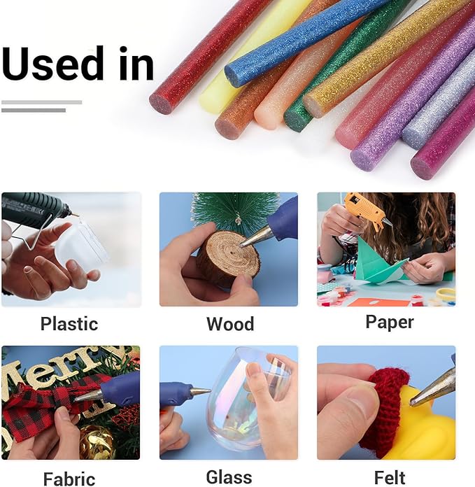 ENPOINT Glitter Color Hot Glue Sticks Full Size, 8" Long x 0.43" Dia 36 Pack Hot Melt Glue Sticks Bulk, Adhesive Glue Sticks Standard for Crafting DIY Art School Gluing Project Repair Sealing