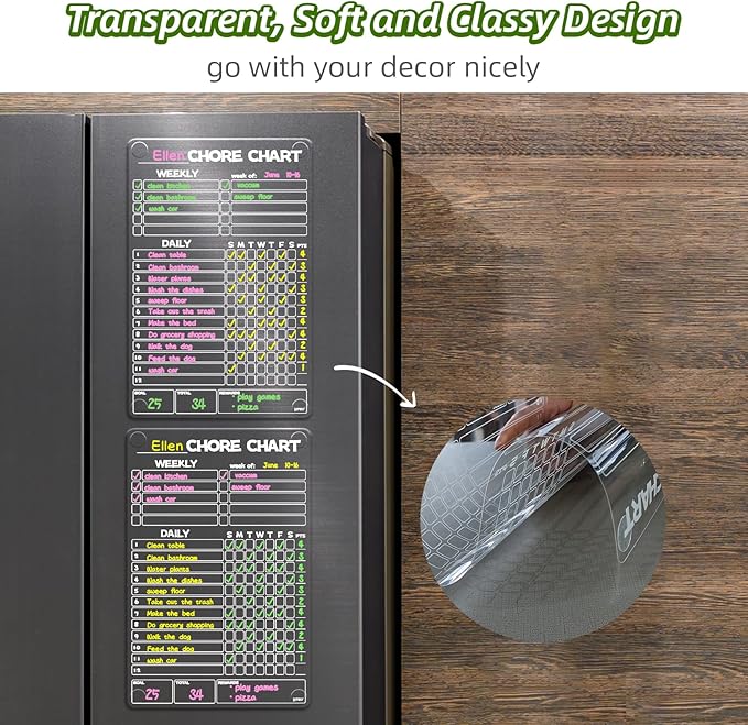 JJPRO Non-Magnetic Dry Erase Chore Chart for Fridge, 8.5"x13" Clear Reusable Chore Board, Dry Erase Chore Chart for Refrigerator,Cabinet,Wall&Glass, All Smooth Surfaces
