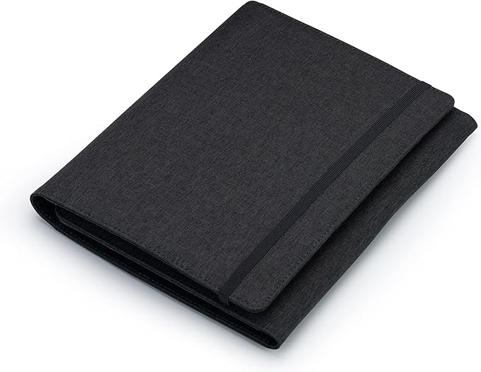 Folio Cover Compatible with Rocketbook Fusion, Panda, Everlast, Waterproof Fabric, Multi Organizer with Pen Loop, Zipper Pocket, Business Card Holder, fits A4 Size Notebook, Black