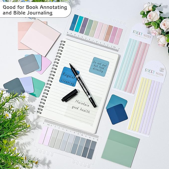 870 Sheets Transparent Sticky Notes, Clear 3 x 3 Square Sticky Notes with Marker, Waterproof Translucent Annotation Index Tabs for Bible Study Journaling Supplies