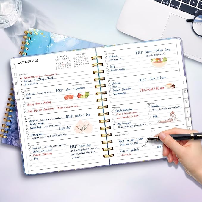Lonely Oak Academic Planner 2026-2027, Daily Weekly and Monthly Agenda Planner 6.18" x 8.5" with Tabs, 12 Months Spiral School Year A5 Calendar from Jul.2026 to Jun.2027 for Student and Teacher (Blue Marble)