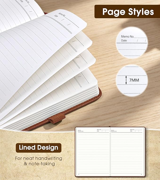 Lined Journal Notebook, A5 Hardcover Leather Journals for Writing, 160 Numbered Pages, 5.7'' x 8.3'' Journaling Notebooks for Men Women, Thick Paper College Ruled Journal for Work Office School, Brown