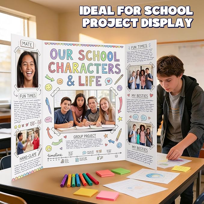 AKONEGE 2 Pack White Trifold Poster Board 36" x 48" Foam Core, Large Tri Fold Foam Poster Boards for Presentations, Science Fair Display, Photo Display, Office & School Projects, Event Exhibitions