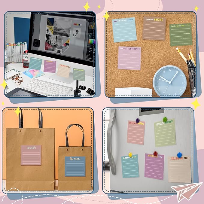 Yinder 24 Pcs Inspirational Sticky Notes Cute Motivational Sticky Notes Pad End of Year Employee Appreciation Gifts Bulk for Teacher Nurse Coworkers Office Supplies 3 x 3''(Appreciation,Morandi Color)