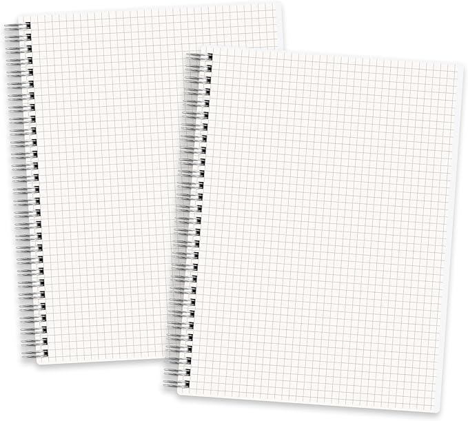 RETTACY Graph Grid Paper Notebook, 2-Pack, 160 Pages per Pack, B5 Medium Size (7.6'' × 10''), 100 GSM Thick Paper, Spiral-bound, Flexible Plastic Cover, for Students, Homework, Math, Engineering