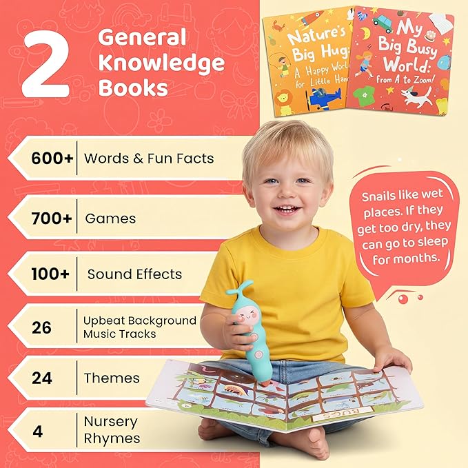 QuTZ Talking Pen Book Set, Learn to Read Sound Books, Learning Toys with 8 Tap to Read Books, 600+ Words & Fun Facts, 6 Phonics Story Books, 700+ Games, Educational Toy for Kids 3+ (Cardboard Version)