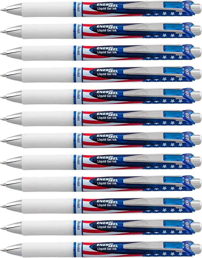 Pentel EnerGel RTX Retractable Liquid Gel Pen, (0.7mm) Medium Line, Metal Tip, Flag Barrel, Black Ink (BL77USA-A) (Pack of 1, 12 Count Total)