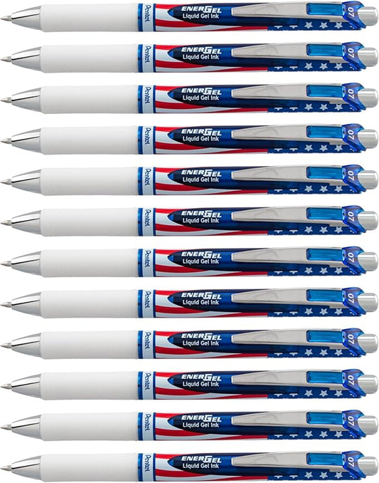 Pentel EnerGel RTX Retractable Liquid Gel Pen, (0.7mm) Medium Line, Metal Tip, Flag Barrel, Black Ink (BL77USA-A) (Pack of 1, 12 Count Total)
