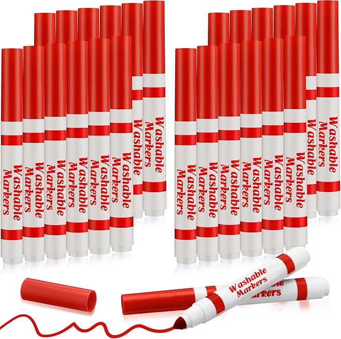 24 Pcs Washable Markers Bulk Broad Line Markers Coloring Conical Tip Large pens for art projects, Teachers, Party Favors, Donations(Red)