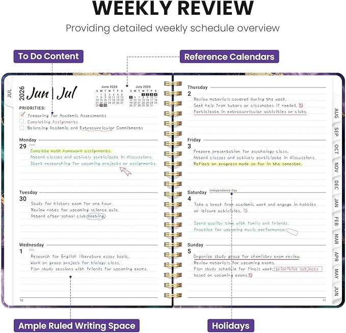 Planner 2026-2027, Monthly and Weekly Academic Planner July 2026 - June 2027, Hardcover Student Teacher Planning Agenda Calendar Book with Tabs, Perfect for Office School Supplies, A5 (6.3" x 8.5") - Velvet Rift