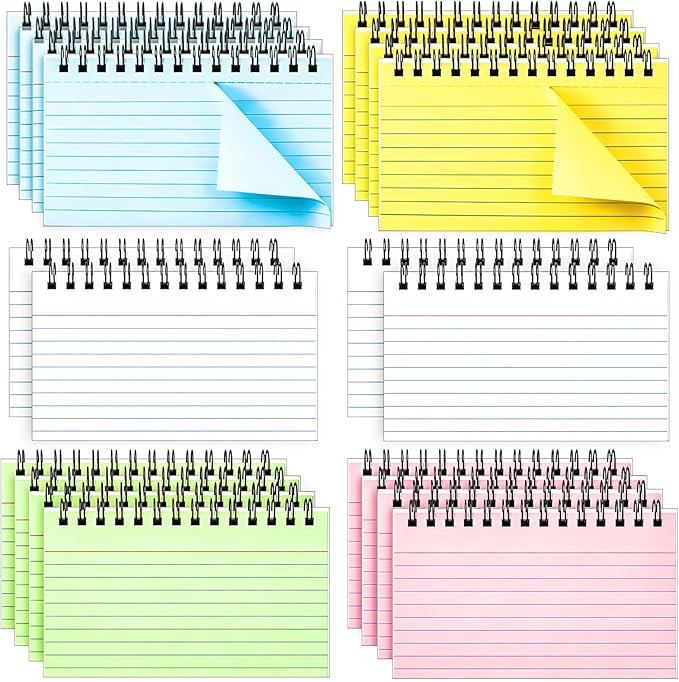 Colorful 1000 PCS Spiral Index Cards 3x5 Inch Flash Cards with Ring Lined Note Card Book Flashcards, Colored Ruled Card Pad Index Note Books 3 x 5 Notecards for Studying School Office Supply