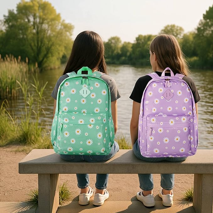 KK CRAFTS Preschool Backpack Kindergarten Little Kids Toddler Elementary School Backpacks for Boys and Girls with Chest Strap(17Inch, Daisy-Green)