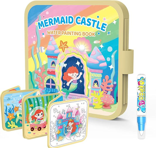 K'ONLE Reusable Water Coloring Books for Toddlers, Clean & Easy Painting & Doodle Book Toys for Kids Ages 1-3, 2-4 | Paint with Water Activity Book, Travel Gift for Boys & Girls-Mermaid