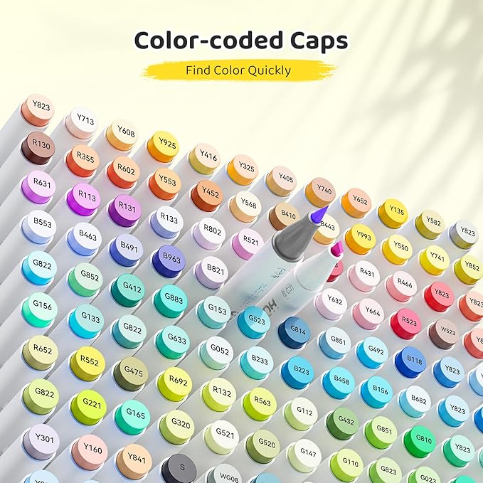 HOTU 120 colors Alcohol Markers Brush Tip&Chisel Tip, 96 Vibrant Colors&24 Skin tone set, Upgraded Brush tip Alcohol-based Markers for Adult Coloring Books, Illustration&Drawing- CPC Certificated