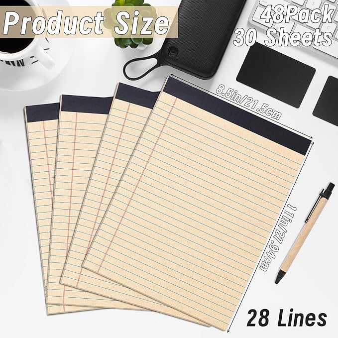 48 Pack Legal Pads 8.5" x 11" Writing Pad Note Pads for Office, 30 Sheets Recycled Notepad & Memo Pad, Paper Pads College Ruled, 8.5 x 11 Notepads for Work, Professional Notepads for Office, Home, School