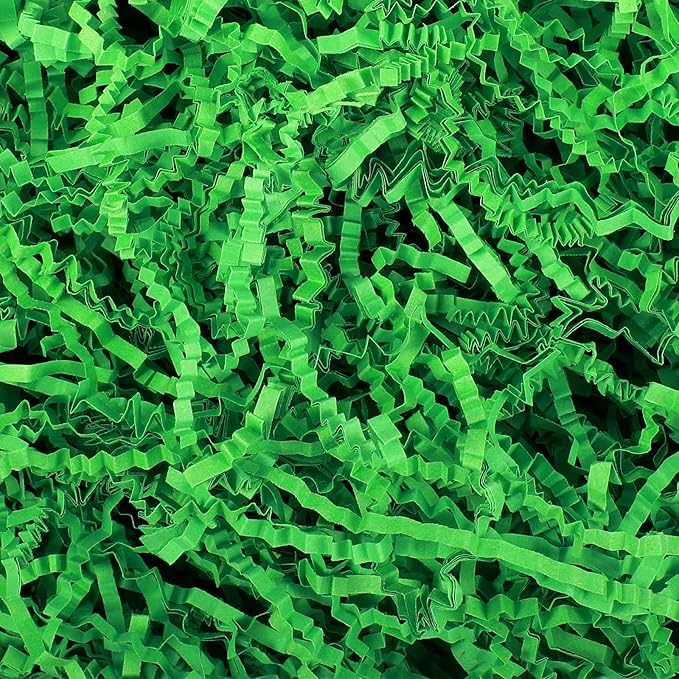 Outus 2 LB Green Crinkle Paper Filler for Bag Gift Box Basket Grass Green Crinkle Cut Shredded Paper Filler Confetti Stuffing Decoration for Graduation Holiday Birthday Christmas Party Wrapping Decor