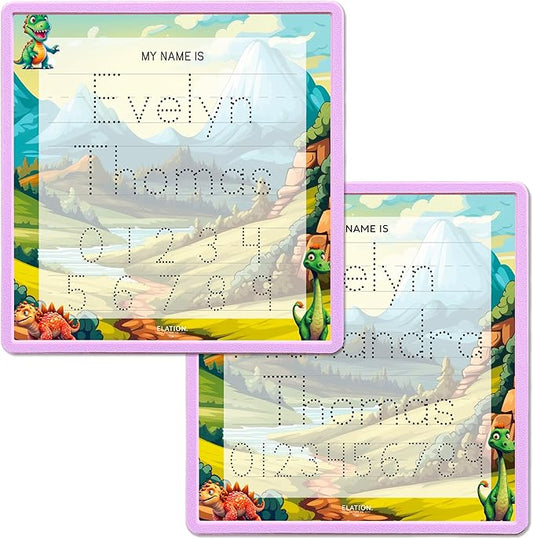 Kid's Name Tracing Board | Dry Erase Letter Tracing | Reusable Writing Practice Board | Personalized | Dinosaur Friends Theme