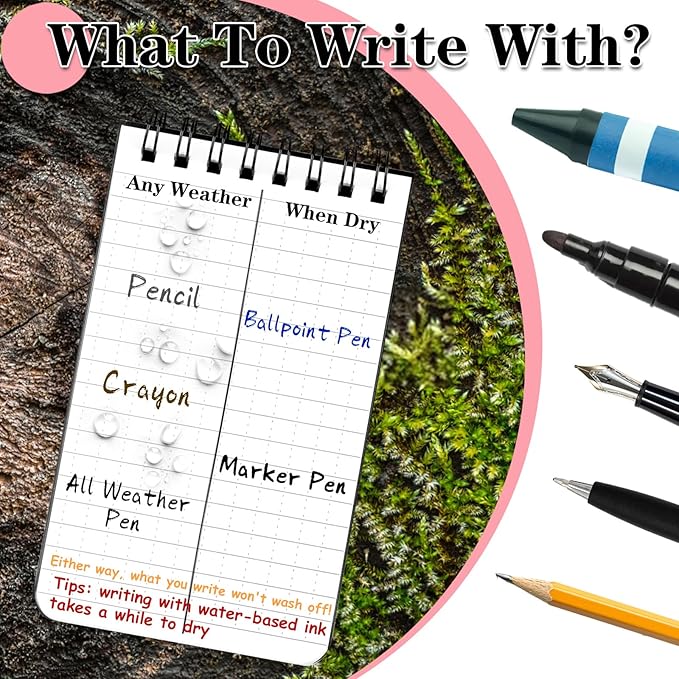 COIDEA Waterproof Notebook, 4 Pack Top-Spiral Pocket Notepad, 3" x 5" Weatherproof NotePad, All Weather Police Pocket Notebook Little Memo Steno Note Pads for Outdoor Office School Recording, Pink