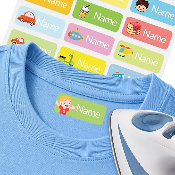 Personalized Iron on Name Labels for Clothing, Custom Clothing Labels Washable for Kids, 54 Name Stickers for Clothes Tags, Personalized Name Stickers for School Uniforms, Camp, Daycare, Backpacks