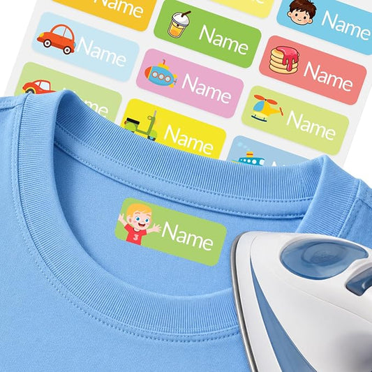 Personalized Iron on Name Labels for Clothing, Custom Clothing Labels Washable for Kids, 54 Name Stickers for Clothes Tags, Personalized Name Stickers for School Uniforms, Camp, Daycare, Backpacks