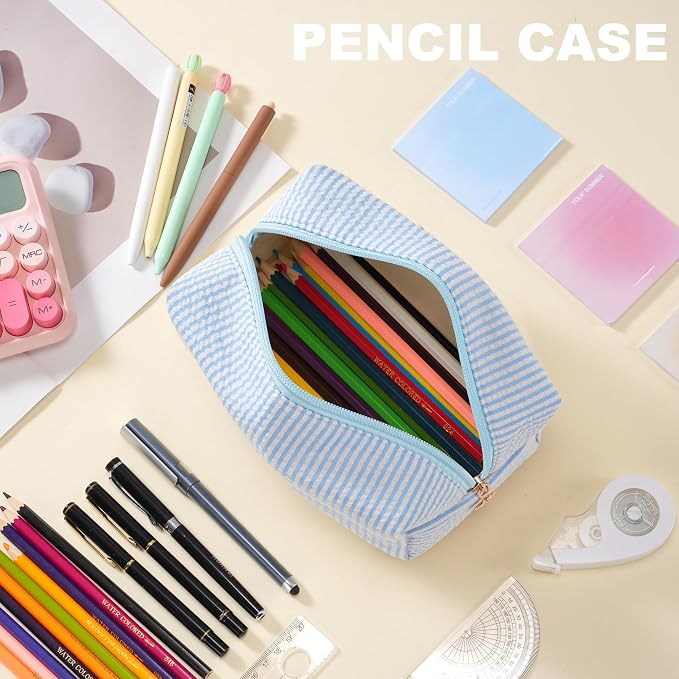4PCS Makeup Bag Travel Toiletry Bag for Women, Small Cosmetic Bags Cute Blue Stripe Aesthetic Organizer Makeup Pouch for Purse Emergency Bag Pencil Case Accessory Bag